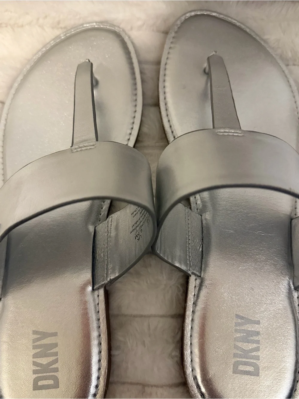 DKNY Metallic Silver Thong Sandals